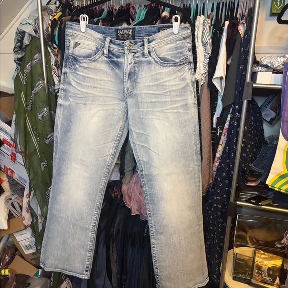 Salvage Men's Mayhem Regular Fit Faded Blue Bootcut Jeans